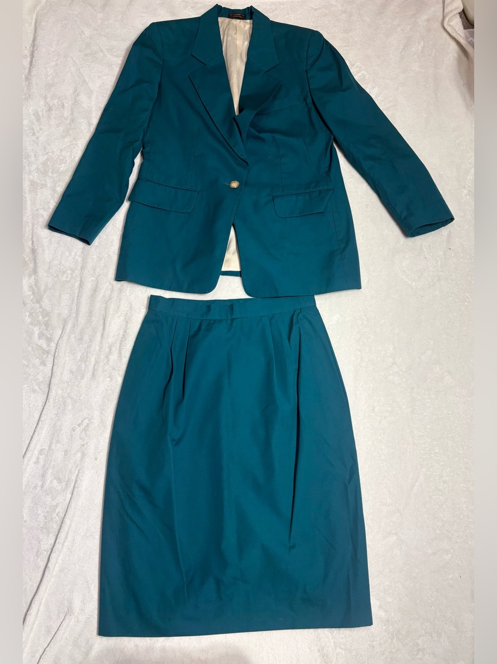 Jos A Bank Vintage Teal Power Suit Skirt Set Made USA Size 3